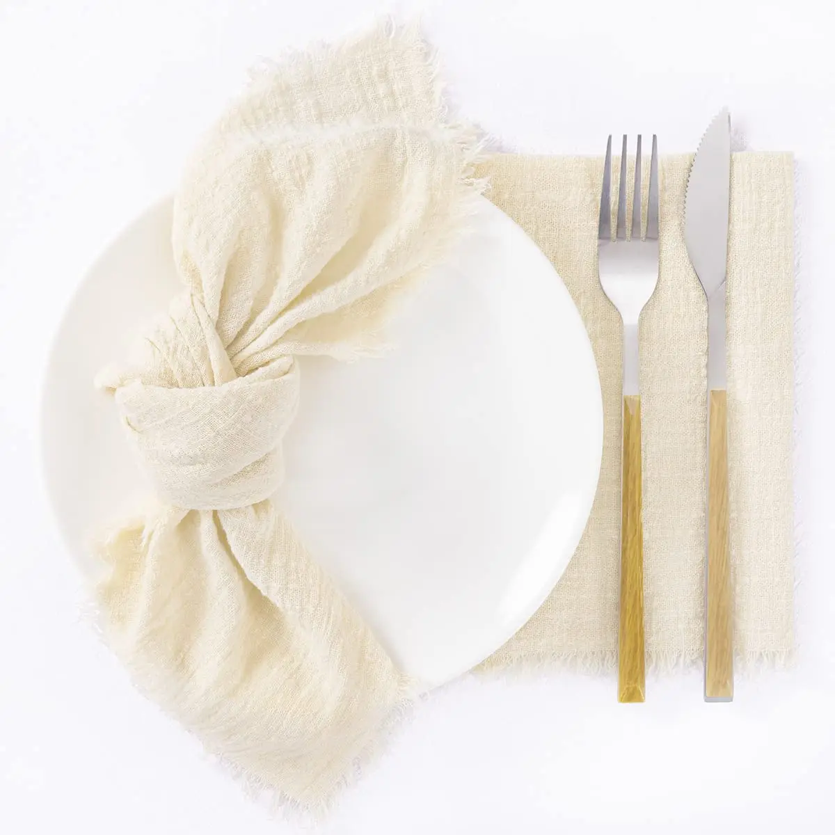 Handmade Cotton Linen Napkins with Fringe, Rustic Dinner Napkins, Party and Baby Shower, 17 x 17, Bulk