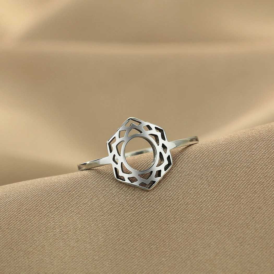 Anillo Geométrico de Flor y Hoja Vintage (Acero Inoxidable Dorado) S209b372f90044664b51ac1357b6f44279