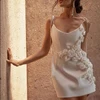 Spaghetti Straps Wedding Dress Short Mini Satin Bridal Gowns Flower Decorate Elegant Robes For Formal Party Gown 1