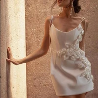 Spaghetti Straps Wedding Dress Short Mini Satin Bridal Gowns Flower Decorate Elegant Robes For Formal Party Gown 1