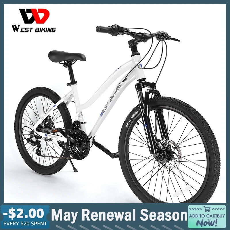 West Biking City Commuter Mountain Bike 24 Inch Wheels Youth Men Women Mtb Bicycle 18 Speeds