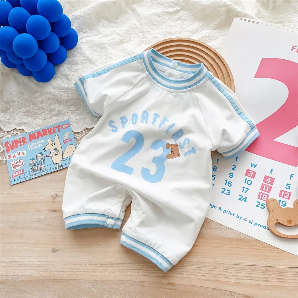 

Jenny&Dave Baby Summer Clothing Newborn Boys' Bodysuit Full Moon Hundred Days Short Sleeve Summer Thin Romper Sports Creeper Gir