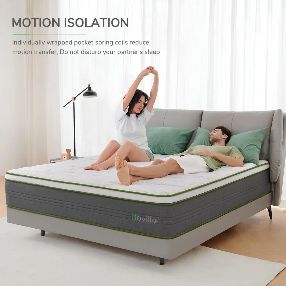 10 Inch Hybrid Mattress in a Box with Individually Wrapped Pocket Coils & Memory Foam, Supportive & Pressure Relie