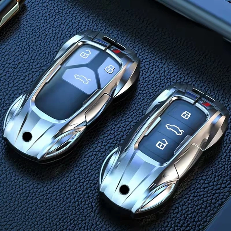 Zinc Alloy Car Key Case Cover with Boutique Metal Leather Keychain for AUDI A6 A4 A3 Q2 Q3 Q5 Q7 A7 A8 Car Key Shell Protector key case key case cover car key shell