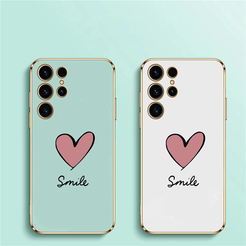 Luxury Plating Silicone Case For Samsung Galaxy S23 Ultra S22 S21 Plus S20 fe S10 NOTE 20 10 8 9 Love Heart Shockproof Cover — view 6