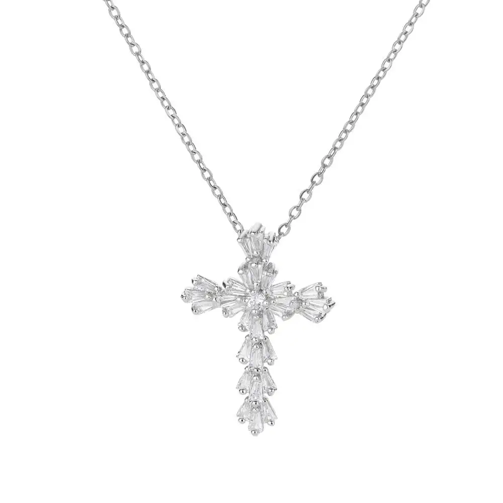 Luxus Zirkonia Kreuz Anhänger Halskette für Frauen Zirkon Kristall Edelstahl Kette Charme Neue Trend Ästhetischen Jewerly Collares – Detail 2