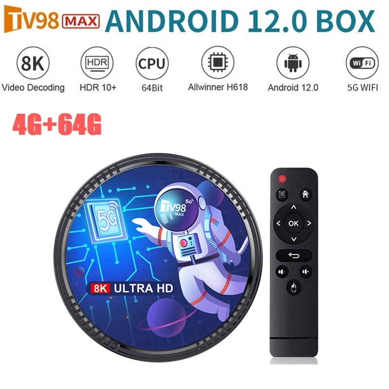 4G + 32G Allwinner H618 Android 12 Smart Tv Box 2.4G + 5G Wifi + Blutooth5.0 H265 Tv98 Lettore Multimediale Spina Uk Facile Da Usare