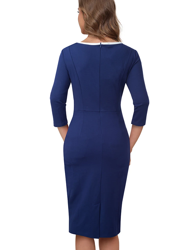 Nice-Forever-vestido ajustado Vintage para mujer, Color de contraste con  faja, elegante, para oficina y