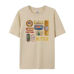 90s Retro Butter Graphic T-Shirt - Cute Vintage Grunge Aesthetic Tee - XXL (Khaki)