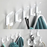 ไม่มีเจาะตะขอคู่ผ้าเช็ดตัวสีขาวสีดําตะขอสําหรับห้องน้ํา Coat Hook ห้องนอน Robe Hook ห้องรับแขกห้องครัวอุปกรณ์เสริม 4