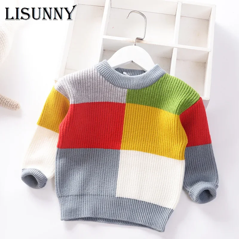 

Autumn Winter 2024 New Baby Boys Sweater Girl Children Knitted Clothes Kids Pullover Jumper Knit Toddler Sweater Plaid 1T-6T