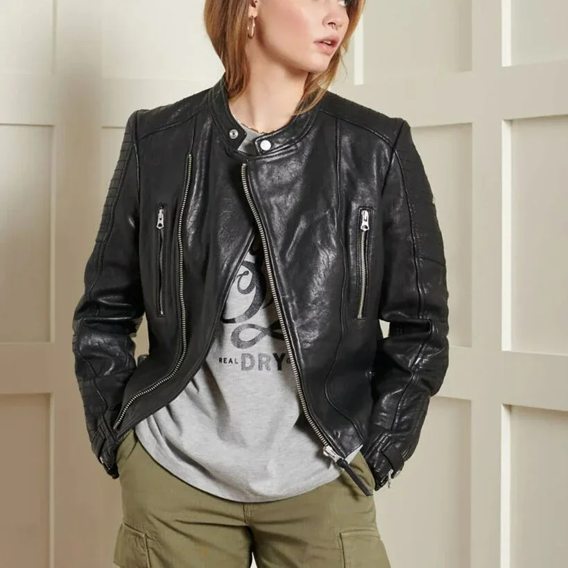 Классическая кожаная куртка женская куртка ручной работы