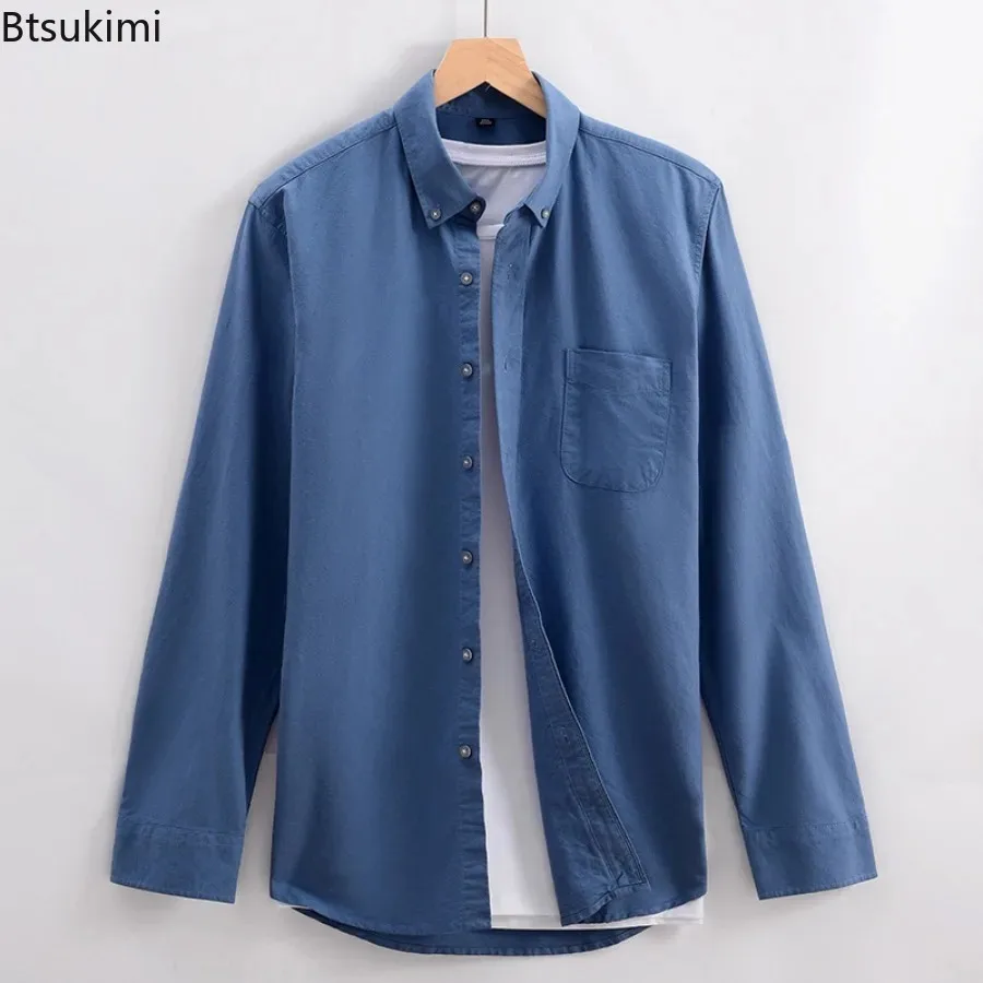 2024 Camicie Casual A Maniche Lunghe Da Uomo 100% Cotone Camicie Oxford Uomo Primavera Autunno Risvolto Solido Camicia Allentata Cappotti Top Camicie 