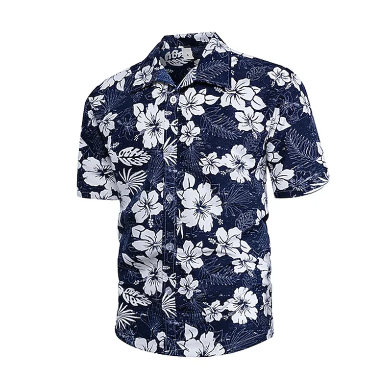 2023 loose breathable 3D printing men's shirt Hawaiian shirt button summer shirt beach blue/white short sleeve oversized 5XL 2