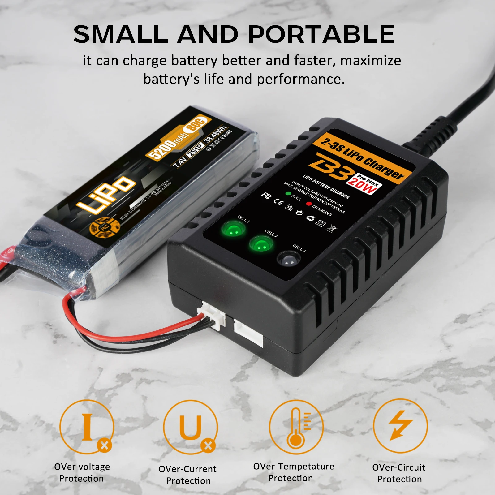 Chargeur LiPo 2S/3S multiport USB-C 12W avec 6 ports
