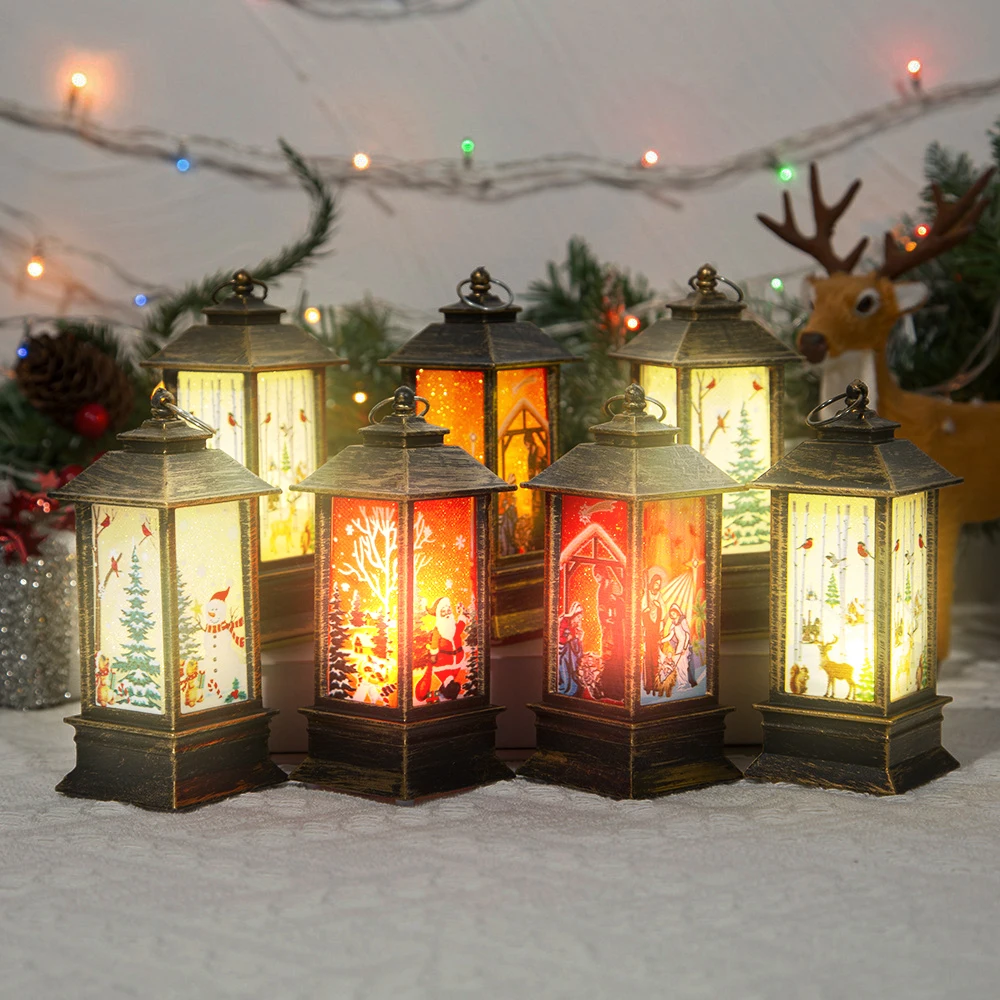 Christmas Lantern Old Man Snowman Elk Retro Hanging Candle Holder Christmas Tree Decoration Christmas Gift Home Decoration