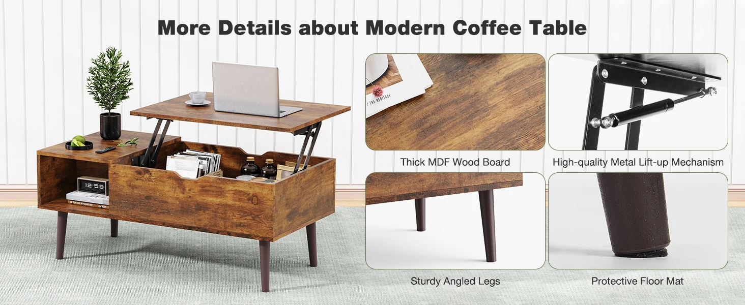 Lift top coffee table with storage