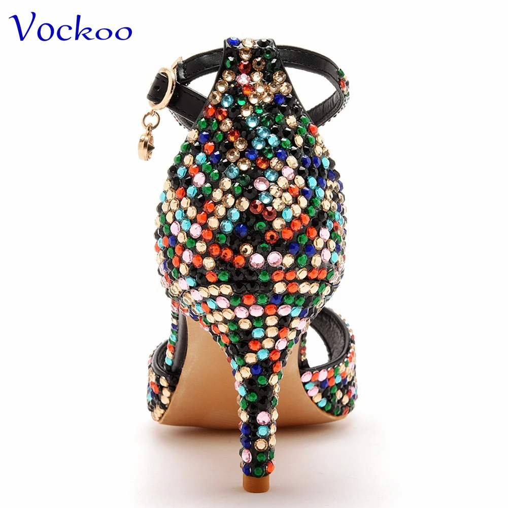 2024 New Fashion Sexy Style in Rainbow Color High Quality Mature Italian Women Shoes with Shinning Crystal for Party