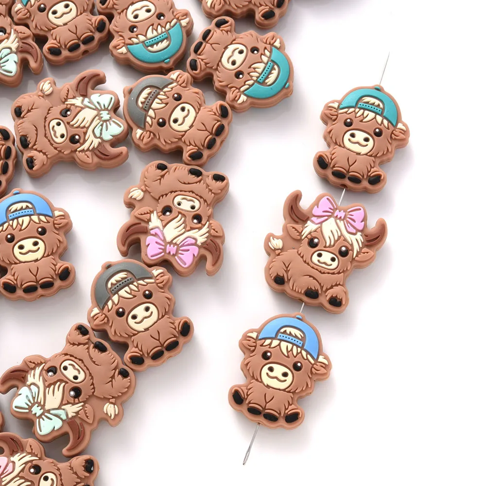 10 pçs conjunto de vaca de silicone contas bpa livre dentição contas para diy controlador chupeta clipe mastigar brinquedos artesanato kits