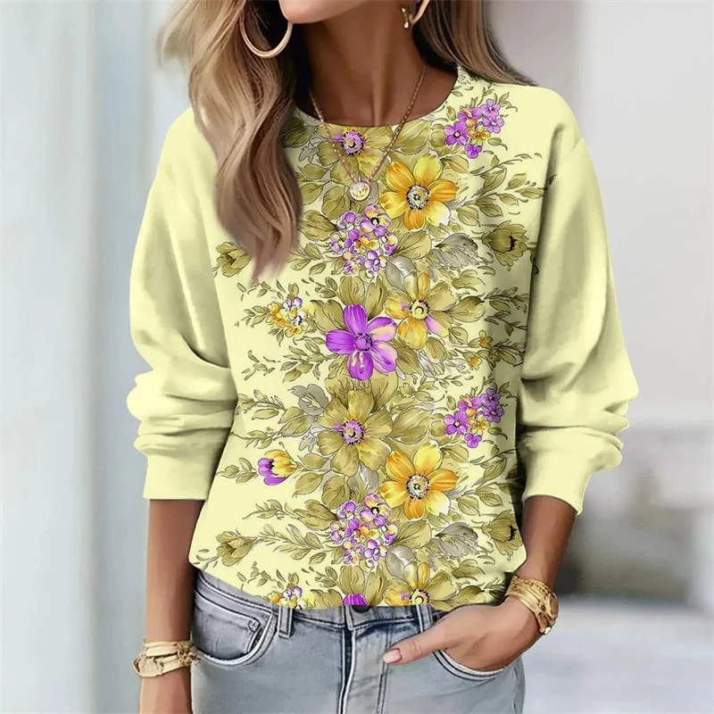 thumbnail image 1 of Camiseta de manga larga con estampado de pinturas al óleo en 3D de moda de primavera y otoño para mujer, jersey con estampado floral, ropa Harajuku, tops para mujer, 1 of 5