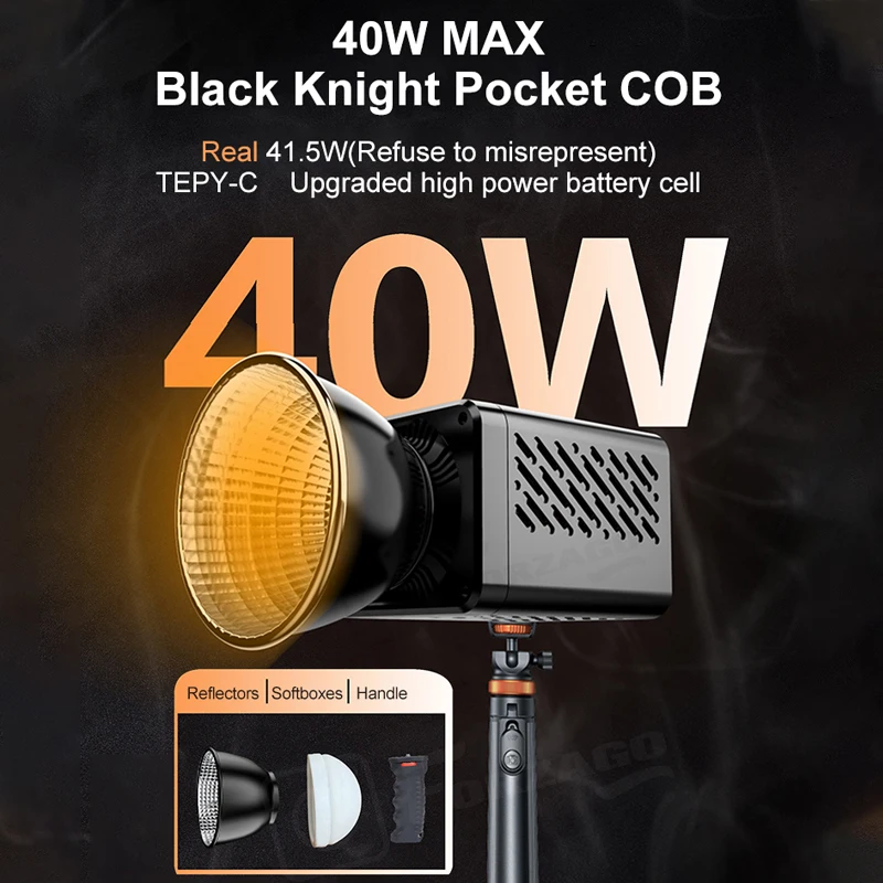 Forzago 이중 색상 2500 6500K COB 라이트 미니 보웬스 마운트, 사진 촬영용 비디오 라이트, 3400mAh, 40W