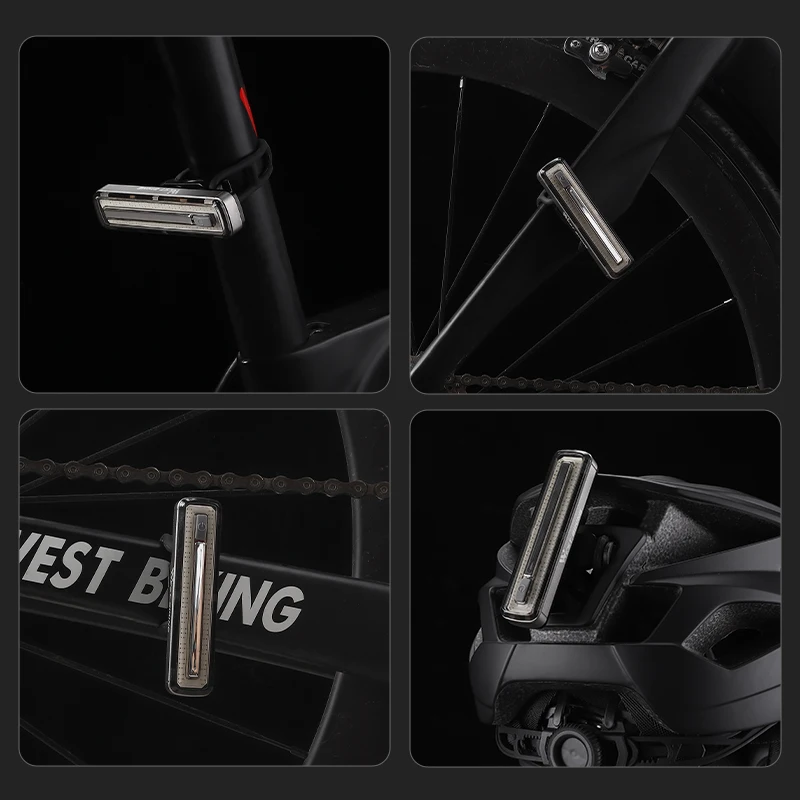 WEST BIKING Colorful Bicycle Taillight Aluminum Alloy USB Rechargeable LED Light Bar Portable Helmet Rear Light Bike Accessories