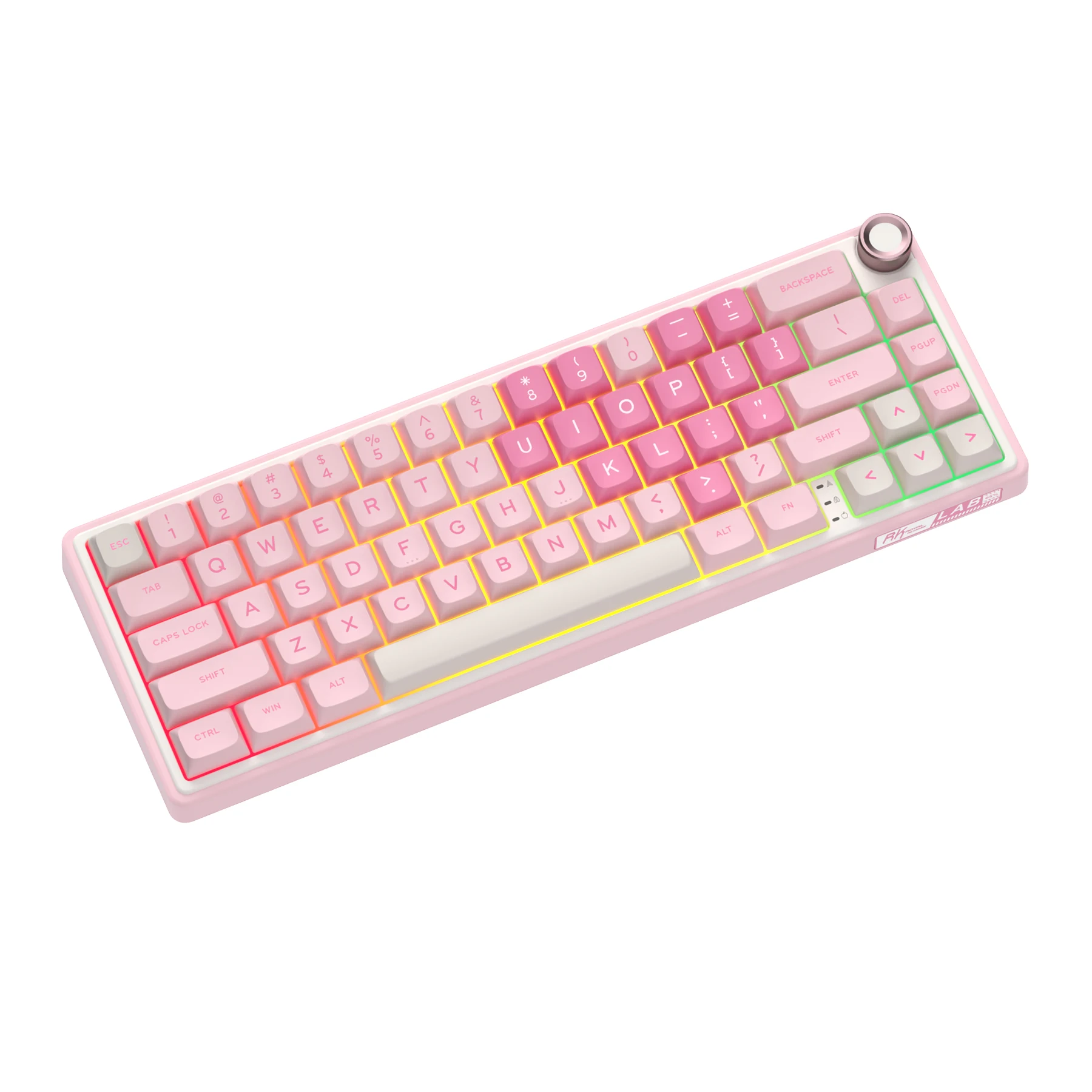 Royal Kludge RKR65 핑크 유선 기계식 키보드 65% 66 키 MDA PBT 키캡 RGB 백라이트 핫스왑 가능 게이머 키보드 금속 손잡이