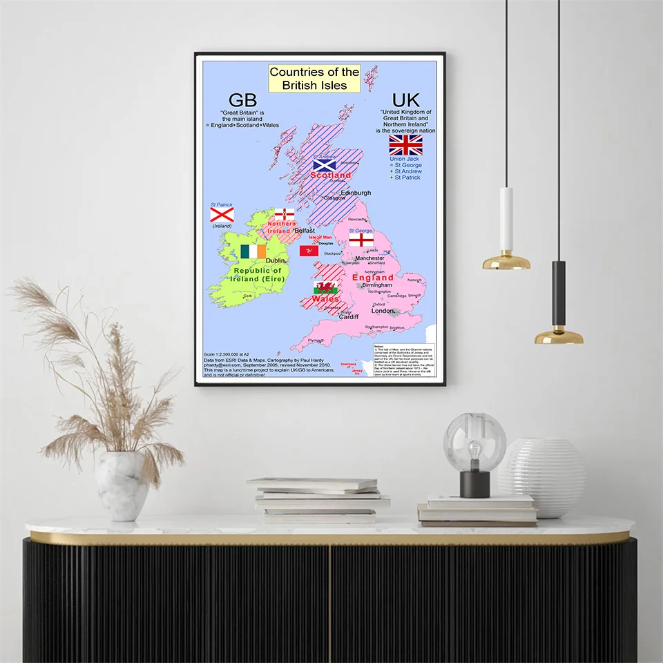 60*90cm Map of The United Kingdom In 2010 Vintage Canvas Painting Wall Art Poster Home Decoration Travel School Supplies