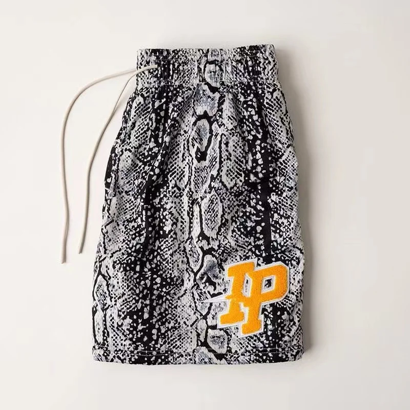 Men's and women's fashion quarter pants Loose mesh quick drying sweatpants Beach slacks leopard print letter men's shorts