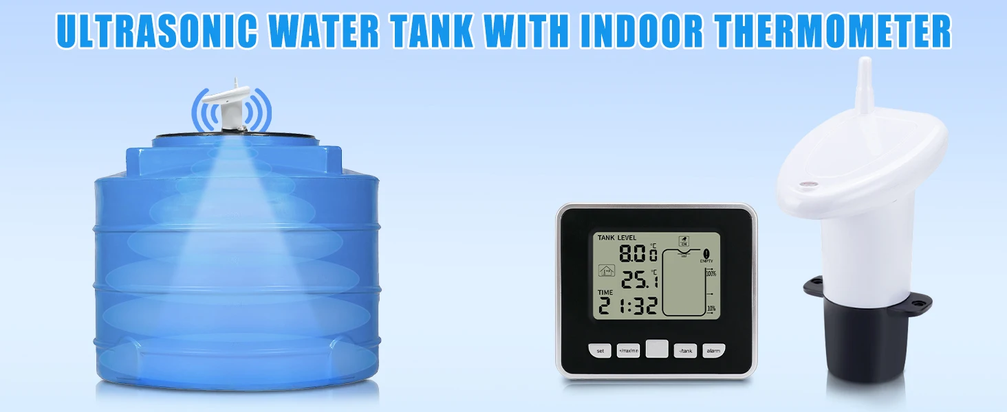 Ultrasonic Level Guage Wireless LCD Display Water Tank Liquid Meter Temperature
