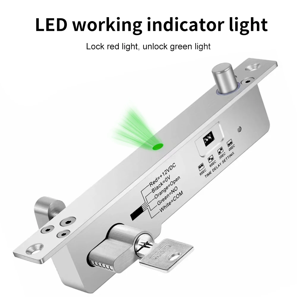 DC 12V Electric Lock Magnetic NO Door Contact Output With Mechanical Key Timer Mort Door Lock Fail Secure Bolt Mortise Door Lock