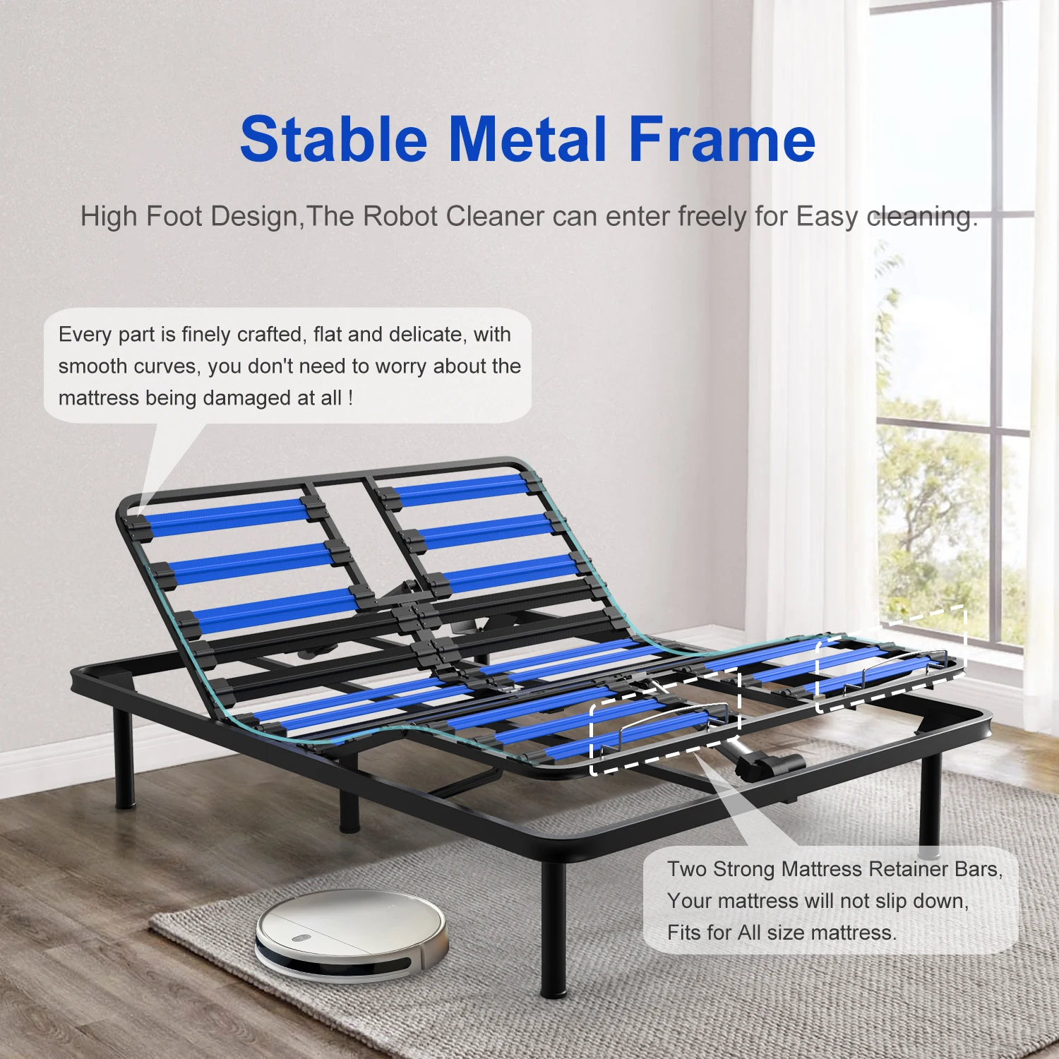 Adjustable Bed Base Frame Ergonomic Double Motor Bed Frame With Massage