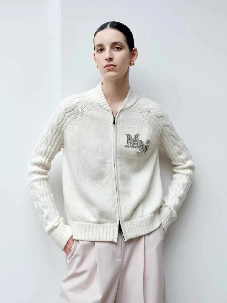 New MM Letter Women's Max Sweater Korean Y2K Women's Stand Collar Long Sleeve Zipper Autumn/Winter Knitwear Max Sweater Cardigan