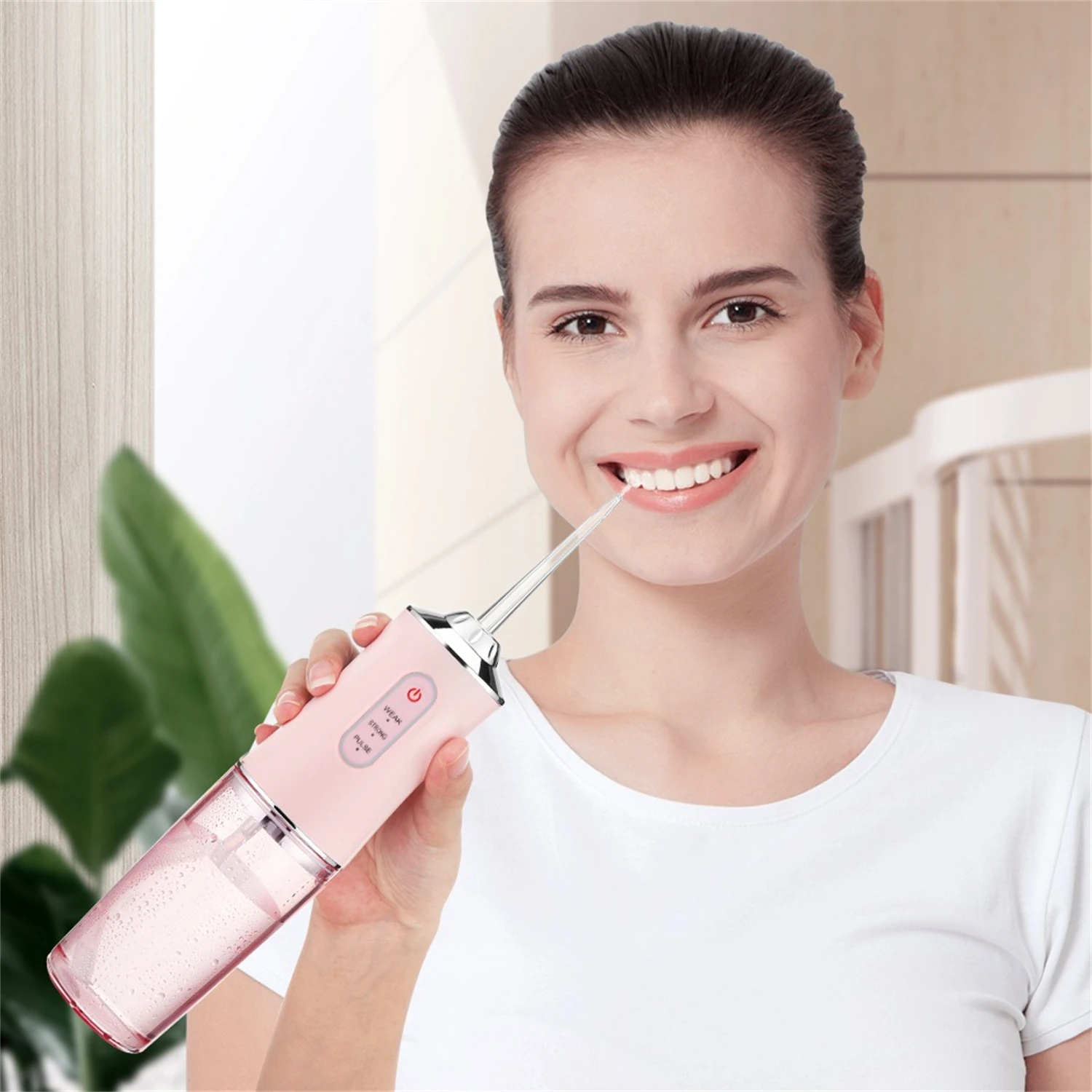 휴대용 구강 세정기, 치과 워터 플로서, USB 워터 제트 플로서, 4 제트 팁, 220ml, 3 가지 모드, IPX7, 1400rpm 입 세척기