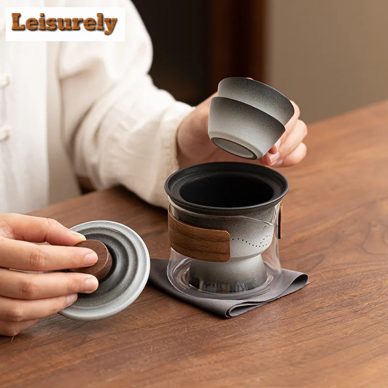 Slim Waist Gradual Color  Ceramic Tea Set Kit Tea Separator Pottery 1 Pot 3 Cups Tea Maker Portable Travel Stock Bag Accessories