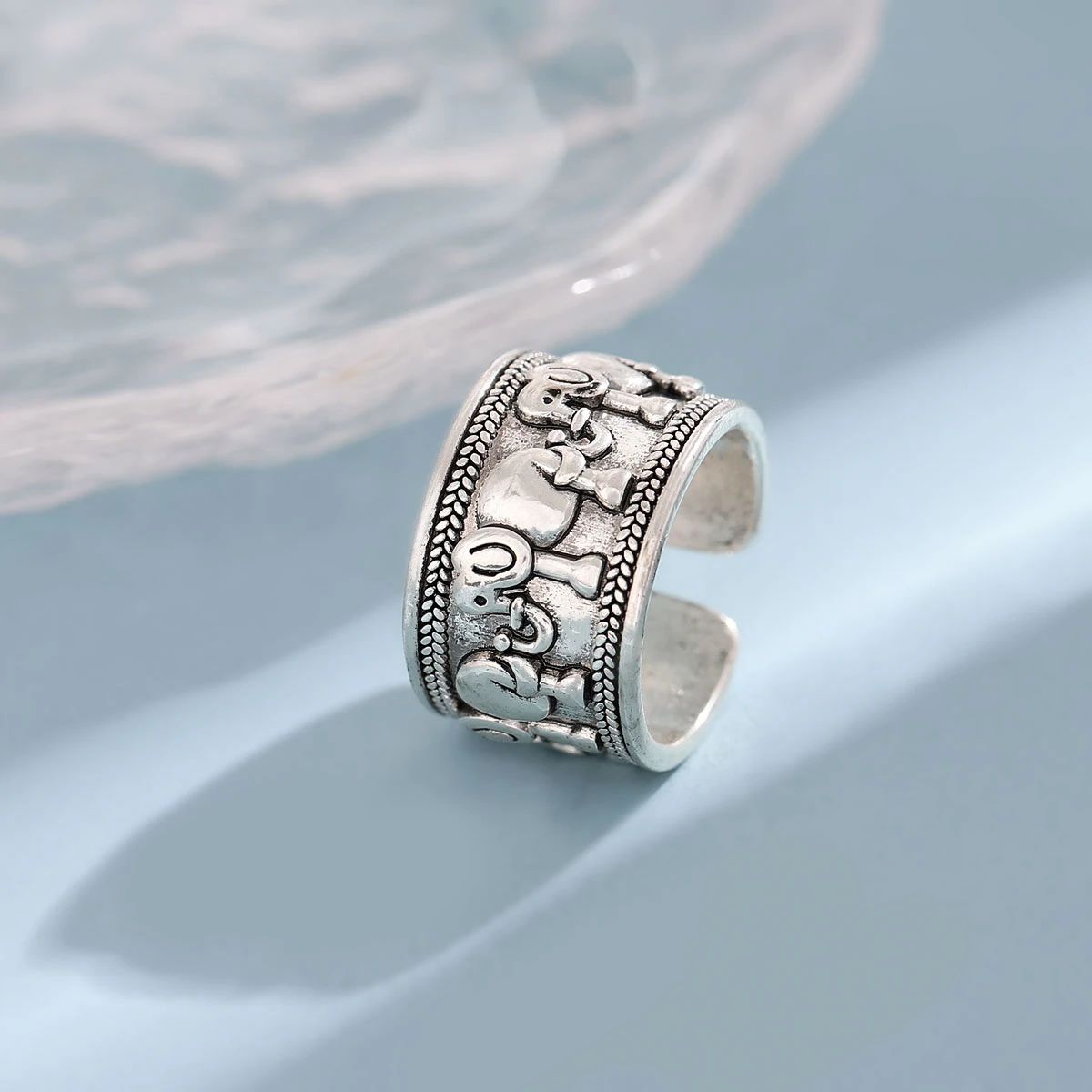 925 Sterling Silver Jewelry Personality Ethnic Style Elephant Group Opening Rings R140 silver rings silver ring
