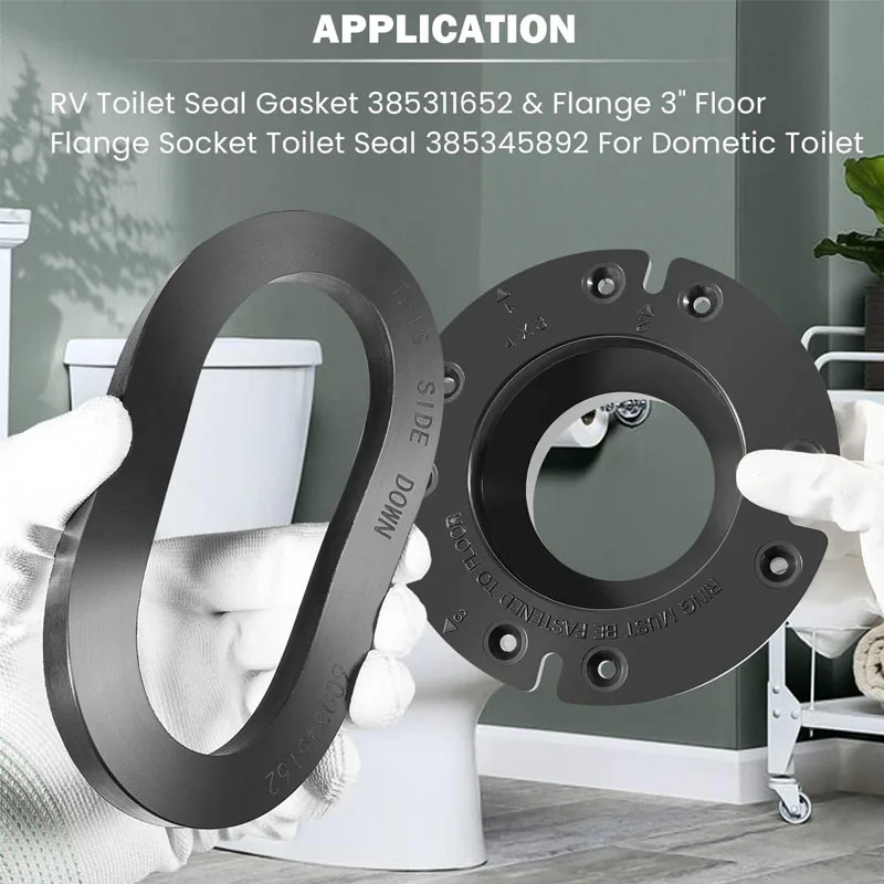 RV Toilet Seal Gasket 385311652 & Flange 3" Floor Flange Socket Toilet Seal 385345892 Fits for Dometic