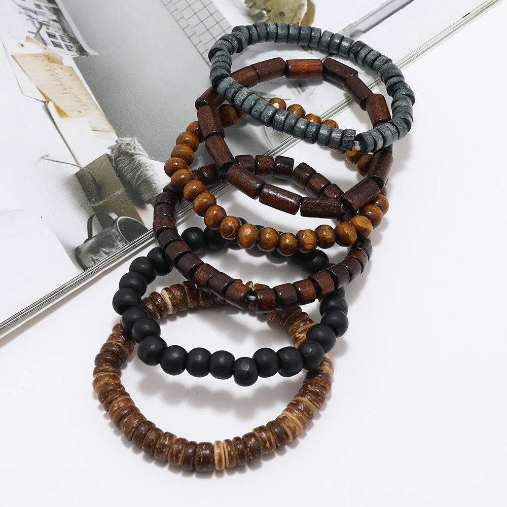 Multi-layer Buddha Bead Beaded Bracelets Men's Retro Style Multi-layer Elastic Thread Adjustable Wooden
