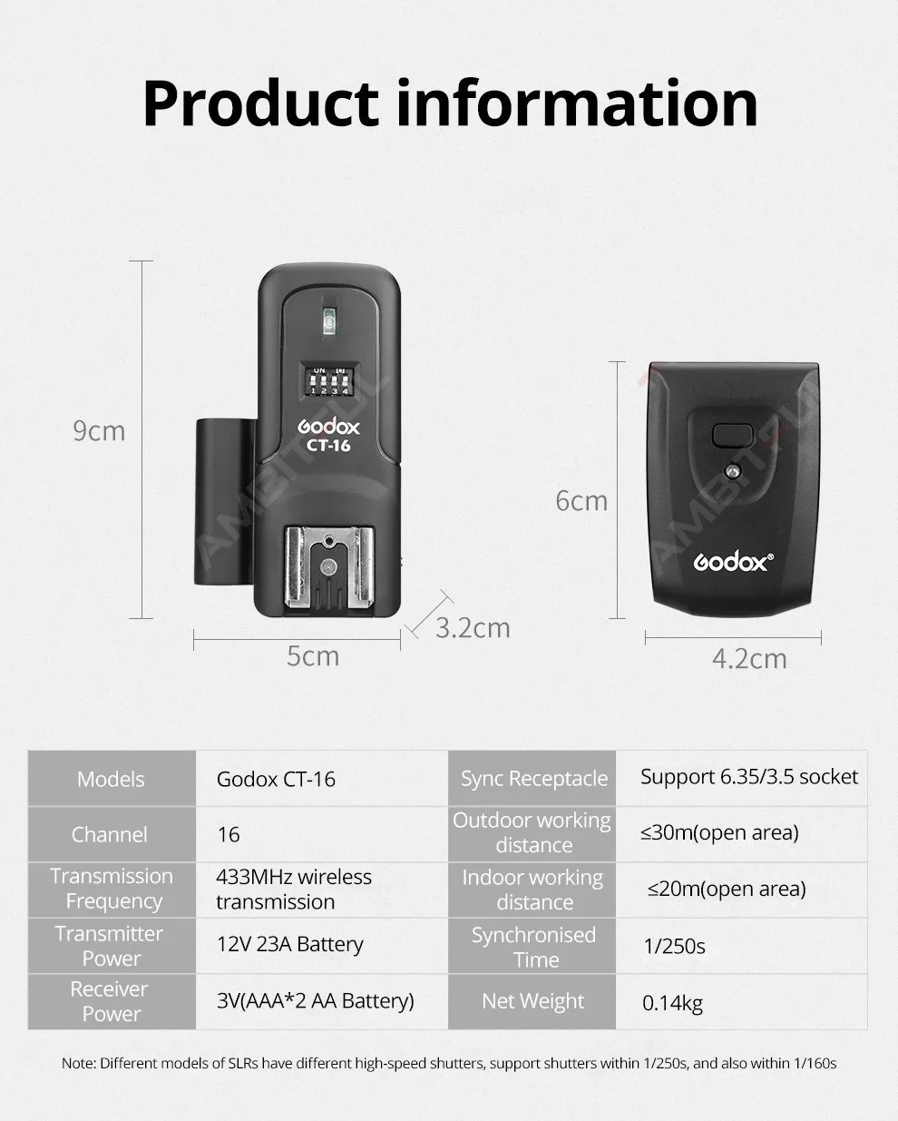 Description Picture 4 of itemGodox CT-16 Trigger 16 Channels Wireless Radio Flash Transmitter Receiver (option) for Iconic Brand Nikon Pentax Studio Speedlite Flash