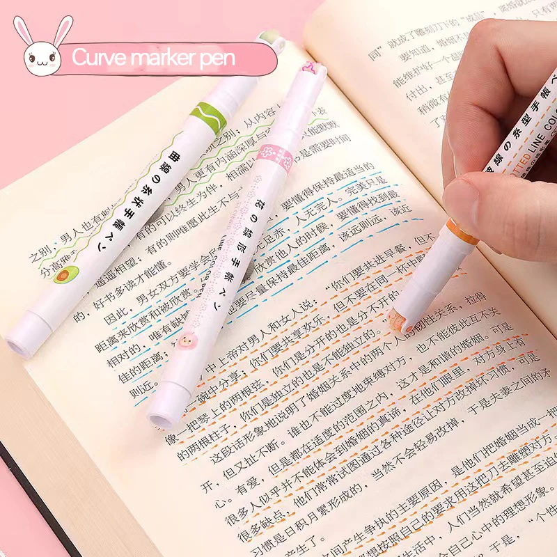 플라워 라인 모양 하이라이터 펜, 롤러 팁 커브 라이너 마커, 글쓰기 저널링 드로잉 문구, 3 개, 6 개, 8 개