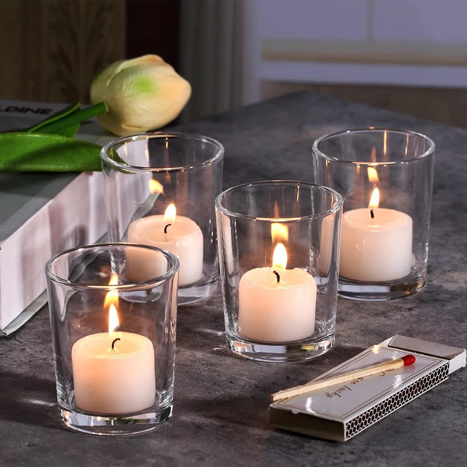 BTGLLAS Portacandele In Vetro Trasparente Per Lumini - Set Di Porta Tea Light, 5,4x4,7x6,5 Cm, Per Matrimoni, Eventi, Natale E Centrotavola - 2