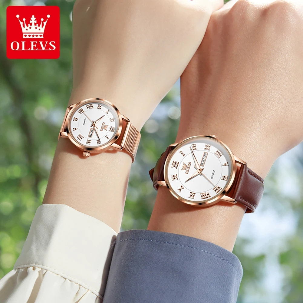 ساعات OLEVS للأزواج كاجوال عصرية مقاومة للماء من أ...