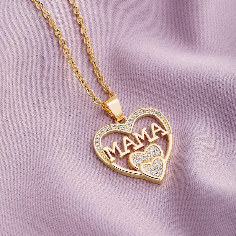 Elegant Mama Heart-Shaped Necklace for Women Simple Fashion Choker Necklace Daily Wear Jewelry Mother's Day Gifts