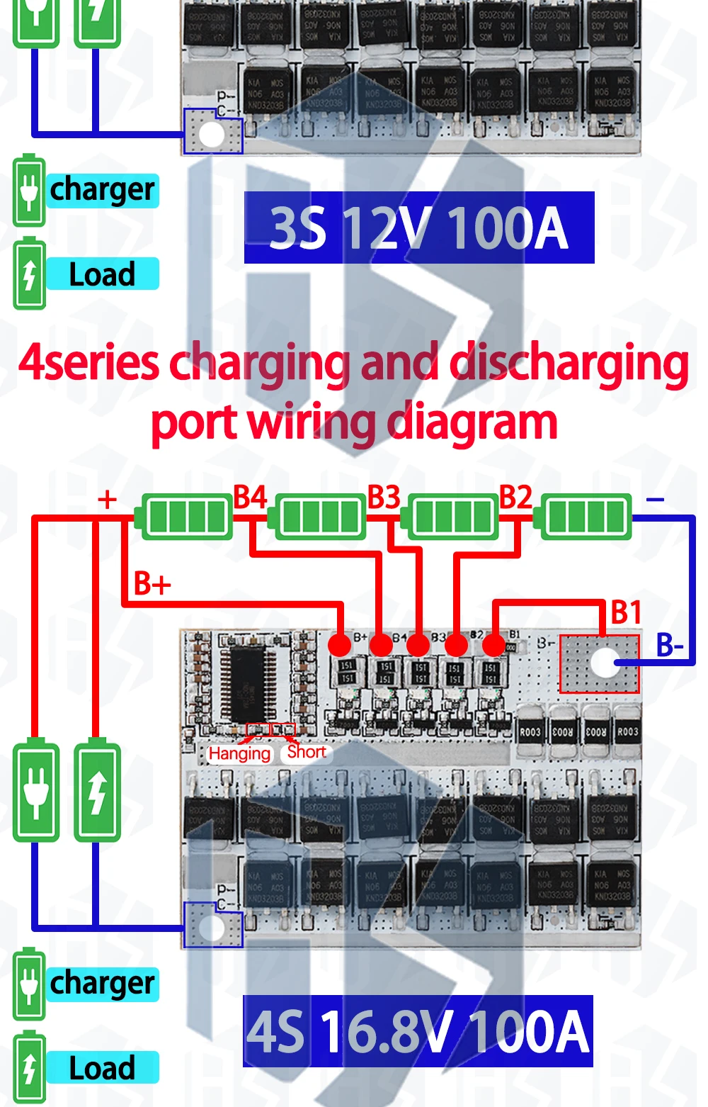 3S/4S/5S Bms 12V 16,8V 21V 3,7V 100A Li-Ion Lmo Ternäre Lithium Batterie Schutz Platine Li-polymer Balance Laden – Detail 6