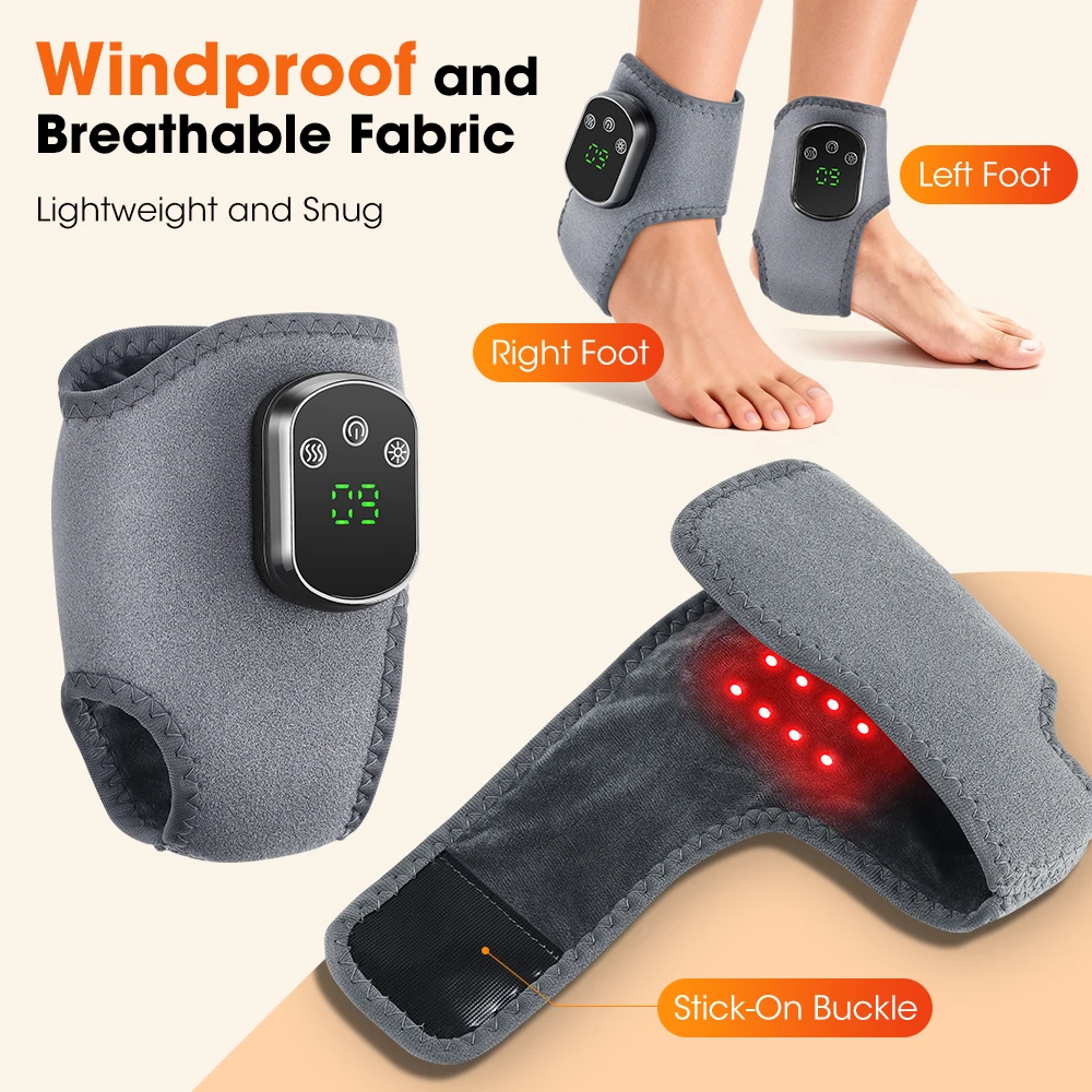 Red Light Foot Ankle Massager Vibration Heating Massage Wrap Brace Foot Joints Fatigue Relief Thermal 600nm 660nm Relax Machine