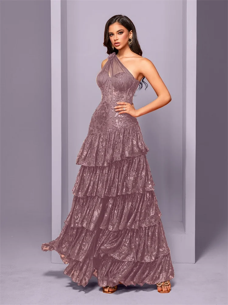 فستان سهرة فاخر بتصميم كتف مائل وتطريز ترتر، فستان حورية البحر أنيق طويل للحفلات والكوكتيل والمناسبات الرسمية