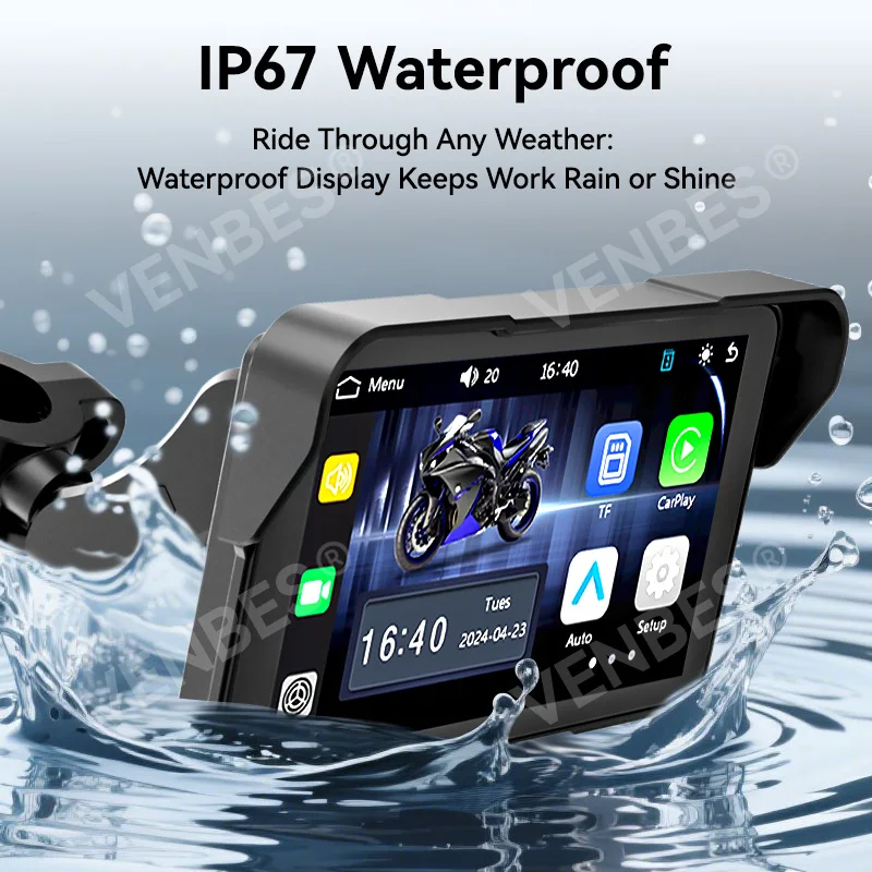 5&lsquo;&rsquo; Motorcycle Carplay Navigation Android Auto Motor IPS Screen IP67 Easy to Install Universal VENBES