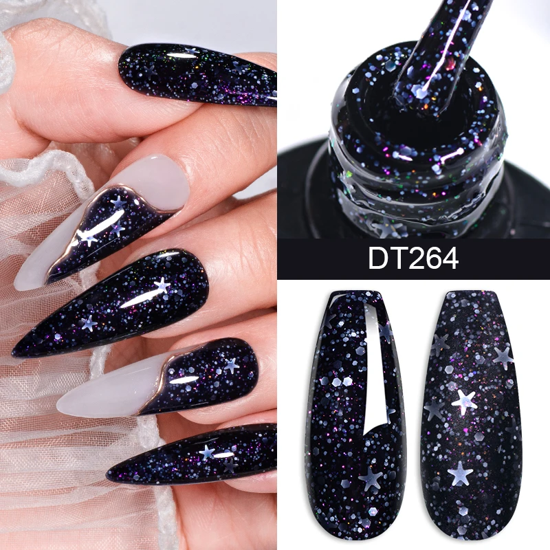 MEET ACROSS 7ml Blue Green Snowflake Sparkly Gel Nail Polish Glitter Sequins Nail Art Painting UV Gel For Manicure Vernis Design