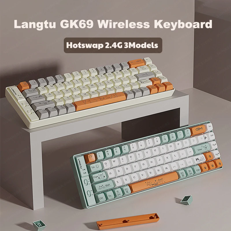 Teclado Mecânico sem Fio para Jogos 2.4g Bluetooth com Fio 3-mode Hotswap Rgb Backlit 69key Computador Laptop Langtu-gk69