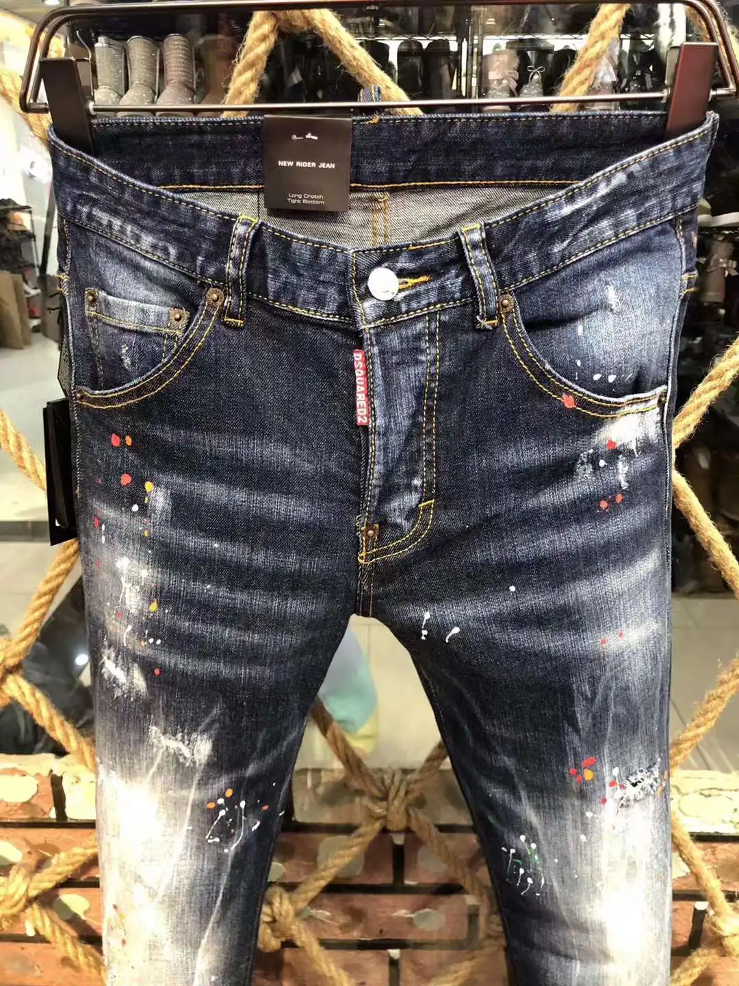 DSQUARED2 Women's/Men's Hole Slim Jeans Motorcycle Rider Hole Pants Jeans  9505#|Jeans| - AliExpress